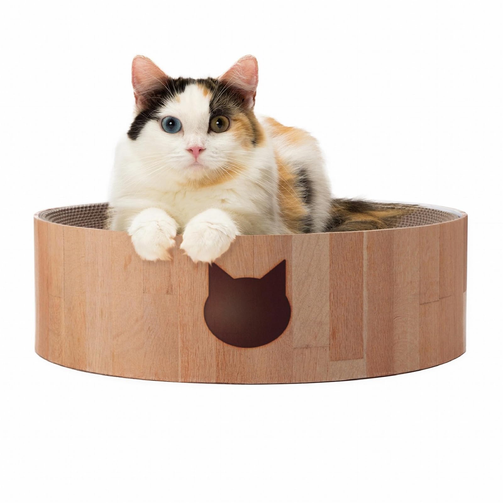 Necoichi Cat Scratcher Bowl for Indoor Cats - Cat Scratching Lounger with Reversible Usability and Extra Comfort for Lounge, Cardboard Bed Couch / (Regular, Oak) Image