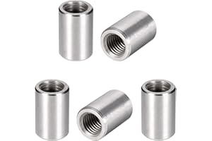 MroMax 5Pcs M14 Round Connector Nuts, 304 Stainless Steel Rod Coupling Nuts 30mm/1.18" Length Female Thread for Camera Pan, Lamp Bracket, Glass Folding Dining Table Silver
