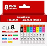 CLI-8 Ink Cartridge for Pro9000 Mark II Compatible for Canon CLI8 Ink | Compatible for Canon 8 CLI8 CLI 8 CLI-8 Color Multi Pack Ink Tank with Pro9000 Pro9000 Mark II Printers (8-Pack)