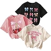 RoseSeek Girl's Bow Cherry Graphic Tees Short Sleeve Crewneck Cute T Shirts Tops for Teens Summer Tops
