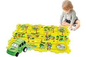 SDASD Puzzle Racer Car Track, Puzzle Racer Kids Car Track Set, Puzzle Track Car Play Set, Meet Gladness Puzzle Track, Puzzle Raceway Kids Car Track Set for Kids (25PCS,Dinasour)