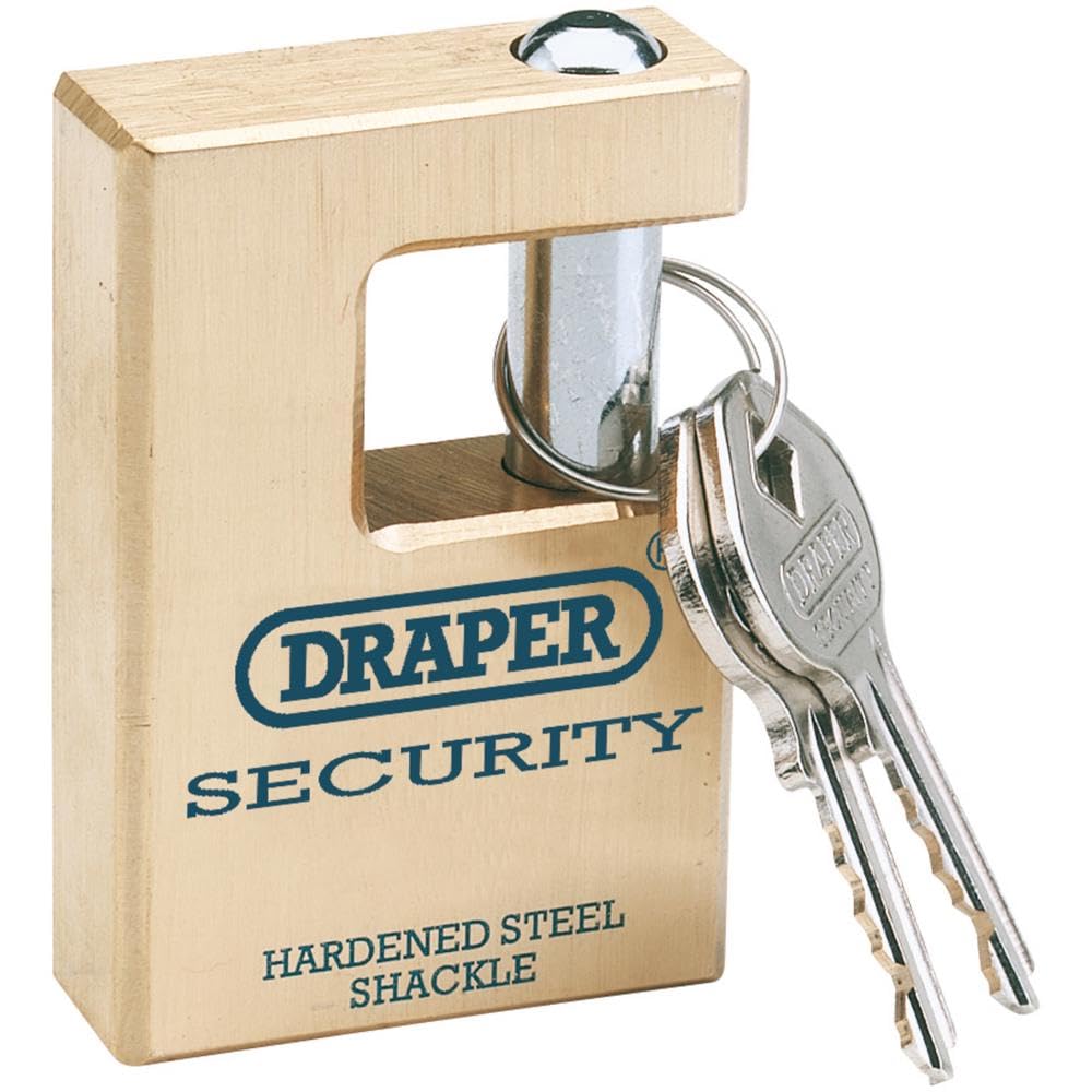 Draper 64201 Expert Quality Close Solid Brass Padlock and 2 Keys with Hardened Steel Shackle 63 Millimeters