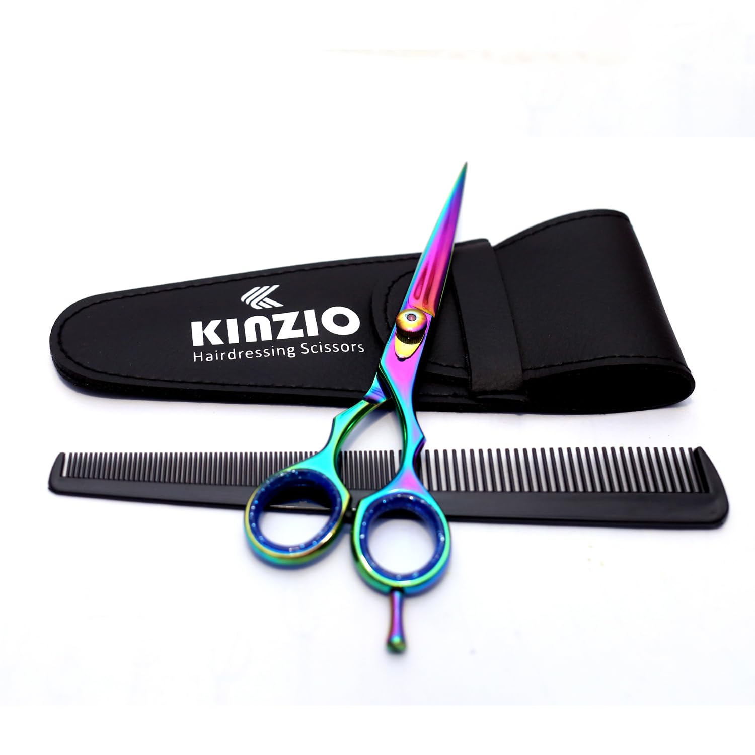 KINZIO Barber Hair Cutting Scissor Hairdressing Scissors Razor Cut Edges Stainless Steel Multi Color Scissors Hair Cutting Shears - for Salon Barbers and for Personal Use (6.5")
