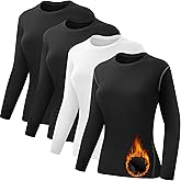 Coume 4 Pack Women's Thermal Shirts Fleece Lined Compression Crew Neck Long Sleeve Base Layer Tops Cold Weather