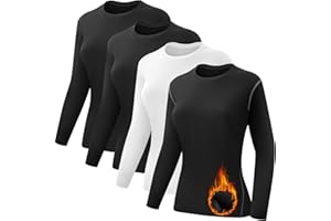 Coume 4 Pack Women's Thermal Shirts Fleece Lined Compression Crew Neck Long Sleeve Base Layer Tops Cold Weather