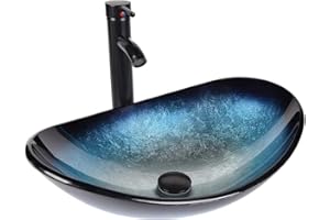 Puluomis Boat Shape Bathroom Artistic Glass Vessel Sink Free Oil Rubbed Bronze Faucet and Pop-up Drain,Blue