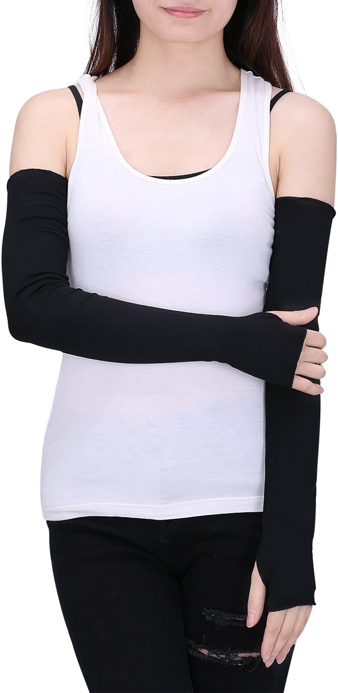 HDE Women Fingerless Long Gloves Thumbhole Arm Warmer Sleeve Elbow Length (Black) at  Women’s Clothing store