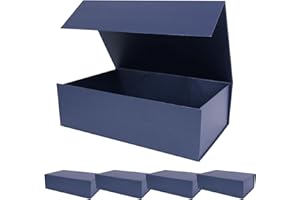 Aimyoo Navy Blue Magnetic Gift Boxes with Lids 13.8x9x4.3 in, Large Bridesmaid Groomsman Proposal Box, Rectangle Collapsible 