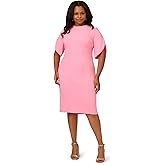Adrianna Papell Women's Knit Crepe Pearl Midi Dress | Knee Length Cocktail Dress with Pearl Trim & Tailored Fit