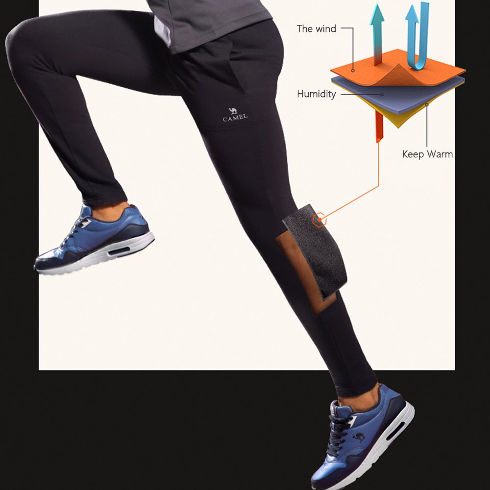 Camel Men\'s Open Bottom Sweatpants Jogging Pants With Pockets Lightweight Drawstring Running Pants Slim Fit For 4 Season(Black), Large