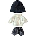 niannyyhouse Doll Clothes Suit 7.8in/20cm Plush Doll Clothes Hat + Sweater + Shorts 3-Piece Set Doll Dressup Square Face Hat Denim Shorts White Sweater (Black)