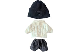 niannyyhouse Doll Clothes Suit 7.8in/20cm Plush Doll Clothes Hat + Sweater + Shorts 3-Piece Set Doll Dressup Square Face Hat Denim Shorts White Sweater (Black)