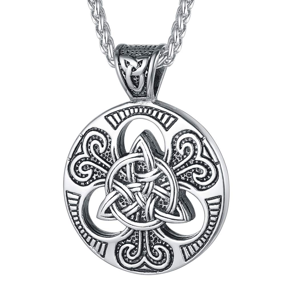 FaithHeart Viking Norse Pendant Irish Necklace for Boyfriends Old School Triquetra Jewellery Silver Celtic Knot Necklaces Good Luck Chain Protection Amulets Occult Gift for First Communion