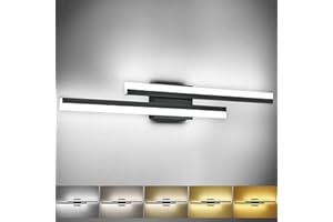 PRESDE Bathroom Vanity Light Dimmable 32inch 5 Color Changeable Modern Black LED Bathroom Light Fixtures Over Mirror Bath Wall Lighting 5CCT