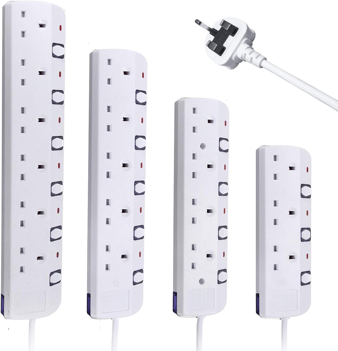 2M 13A Surge Protected Extension Lead Power Strip with Individual