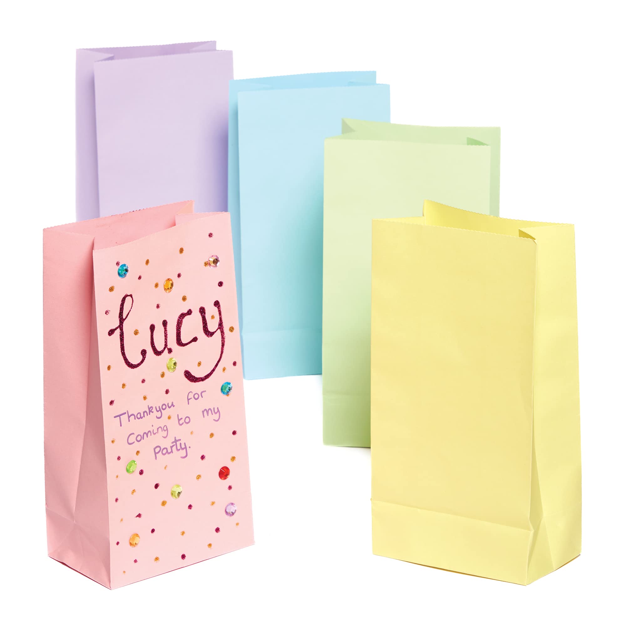 Baker Ross FX486 Pastel Party Bags - Pack of 15, Paper Party Bags to Personalise