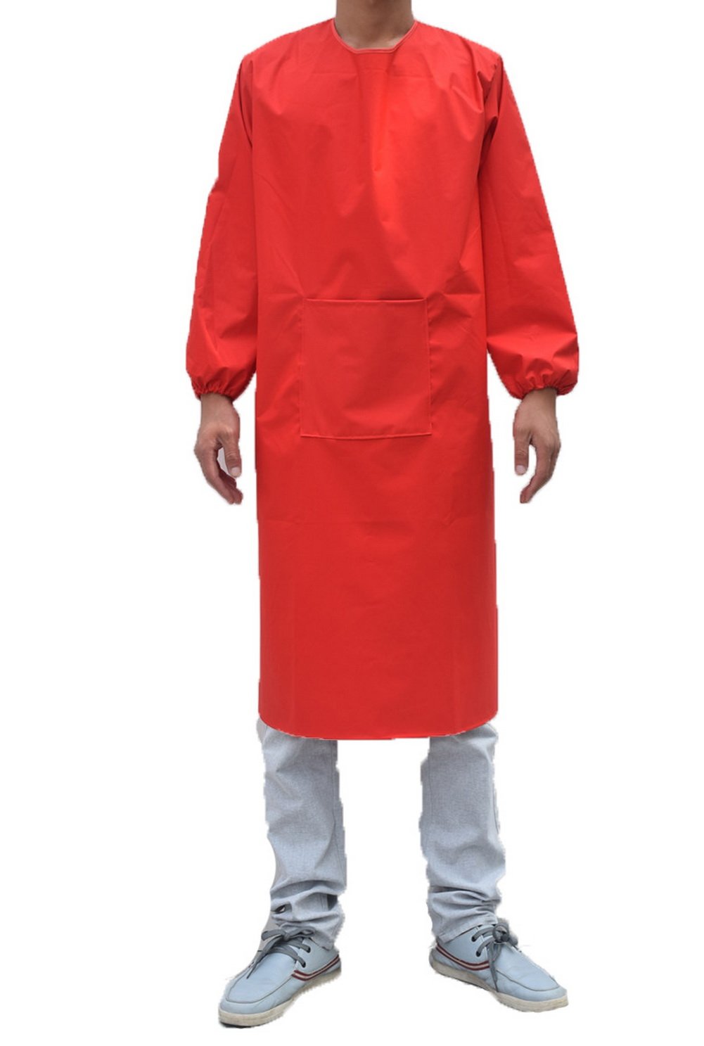 UE STORE Adults Long Sleeve Cooking Kitchen Apron Waterproof Butcher Artist Apron Red