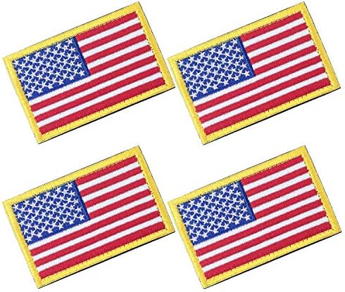 4 Pieces American Flag Patch 3.2 X 2.0 Inch Tactical USA Flag Patch Embroidered Cloth Sew on US Flag Patch (Red+White+Yellow)
