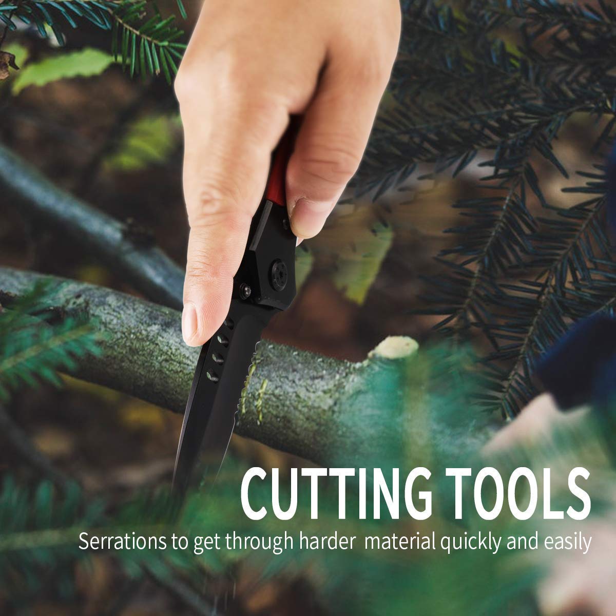 Morpilot Tactical Knife & Emergency Fire starter, 5 in 1 Pocket Knife, Folding Knife, Emergency Fire Starter with Magnetic Compass & Emergency Whistle for Camping, Outdoor Survival, Hiking, Hunting