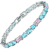RIZILIA Emerald&Oval&Pear Cut White Cubic Zirconia CZ 18K White Gold Plated Tennis Bracelet, 7"