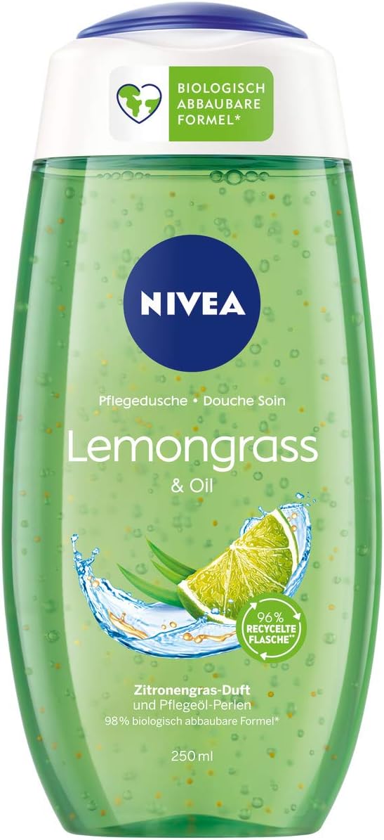 Nivea Lemongrass & Oil shower gel (250 ml), refreshing shower gel with nourishing oil pearls