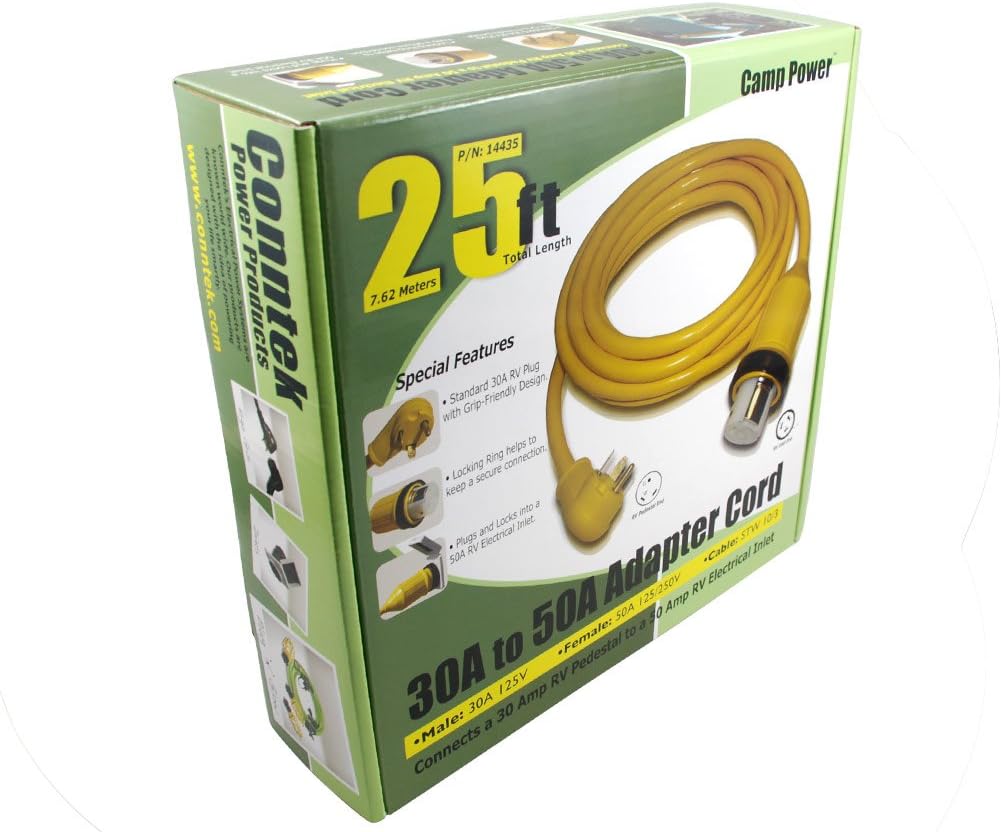 Conntek 14436 RV Power Cord, RV 30-Amp to 50 Amp Locking (35 Feet): Automotive