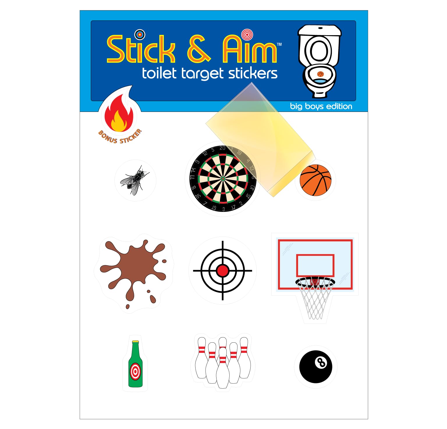 Toilet Target Stickers for Big Boys with Applicator Smoothing Tool for Easy Installation. Fun Toilet Target Aiming Stickers for Boys and Men, Helping Keep Floors Clean.