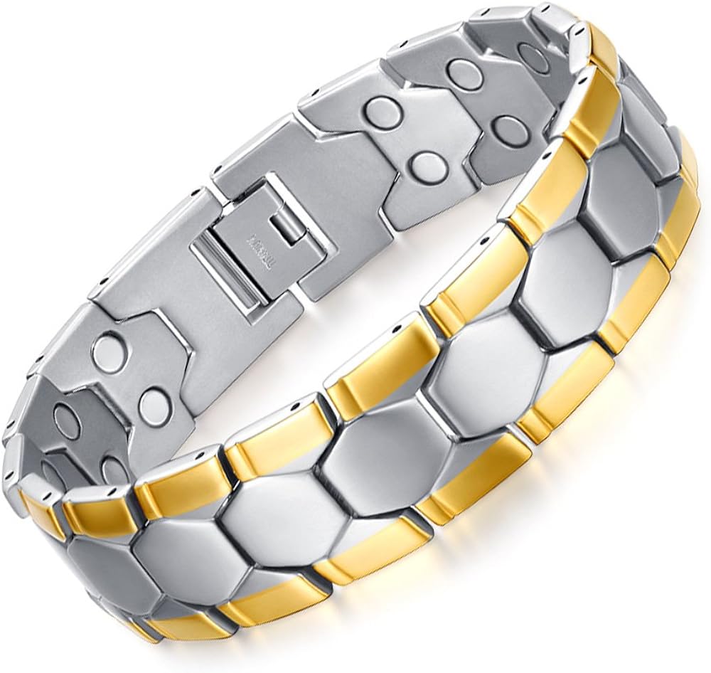 JFUME Men Bracelet 18K Gold Plated Natural Pain Relief Link Bracelet