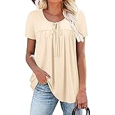 BETTE BOUTIK Womens Summer Tops Corded Short Sleeve Tunic Shirts Pleated Crewneck Corded Tops Blouses S-3XL