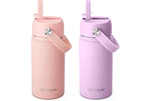 Fimibuke Kids Insulated Water Bottle - 14oz BPA-FREE Double Wall Vacuum Tumbler 18/8 Stainless Steel Leak Proof Kids Cups with Straw Metal Water Bottle for School Boys Girls (2 Pack, Milky Pastel)