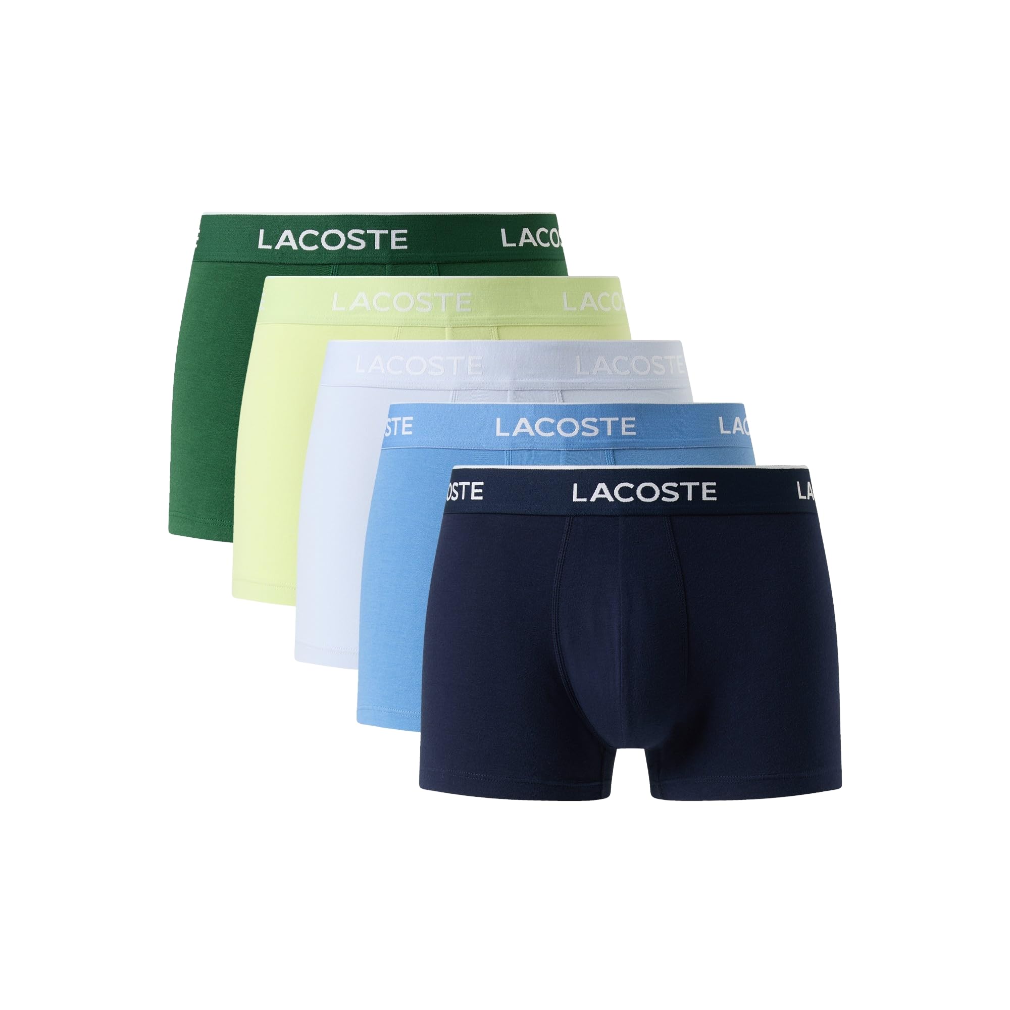 Lacoste Men’s Cotton Stretch Essentials Trunks, 5-pack (Amazon Exclusives), Navy Blue/Turquin Blue/Phoenix Blue, XX-Large