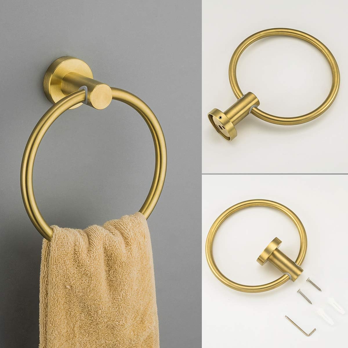 GAPPO 3 Piece Bathroom Hardware Accessories Set Brushed Gold SUS 304 Stainless Steel Wall Mounted Hand Towel Ring Toilet Paper Holder Robe Hook: Kitchen & Dining