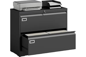 HOMCOM 2 Drawer Lateral File Cabinet, Lateral Lockable Steel Filing Cabinet for A4/Letter/Legal Size Files, Printer Stand wit