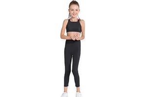YMZIA Girls Yoga Leggings Girls Athletic Leggings Training Bras Set Kids Gym Crop Tank Top Activewear Set for 5-13Years