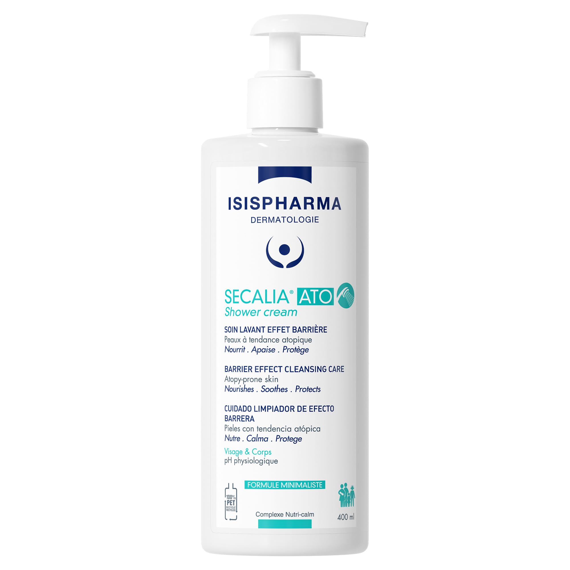 ISISPHARMA SECALIA ATO Shower gel 400 ml - Body wash for Dry skin with atopic tendency - Body Care Barrier effect - Nourishes and soothes itching - Family Size Bodywash - Made in France