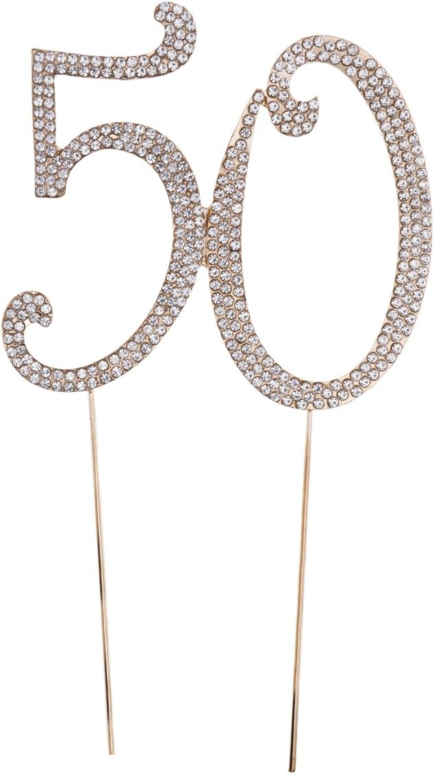 TOYMYTOY 50 Cake Topper for 50th Birthday Party or Anniversary Crystal Rhinestones Decorative Cake Topper for Party Supplies (Gold)