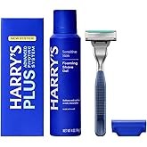 Harry's Plus Trial Shaving Kit for Men - Premium Handle, Razor Blade Cartridge, Foaming Shave Gel, and Travel Blade Cover - Advanced Pivoting System - Tide