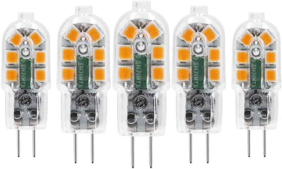 ZFQ Pack of 5 G4 2W LED Bulb, 12 SMD 2835 LEDs, 250LM, Warm White 3000K, 20W Halogen Lamp Equivalent, 360º Beam Angle