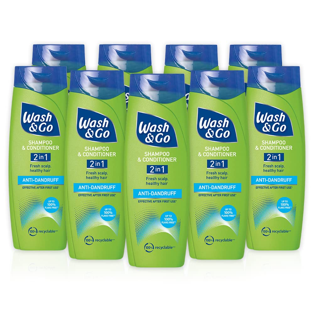 Wash & Go Anti-dandruff 2 in 1 Shampoo & Conditioner, Men's Dandruff Shampoo, For All Hair Types, Bulk Pack x 9 bottles