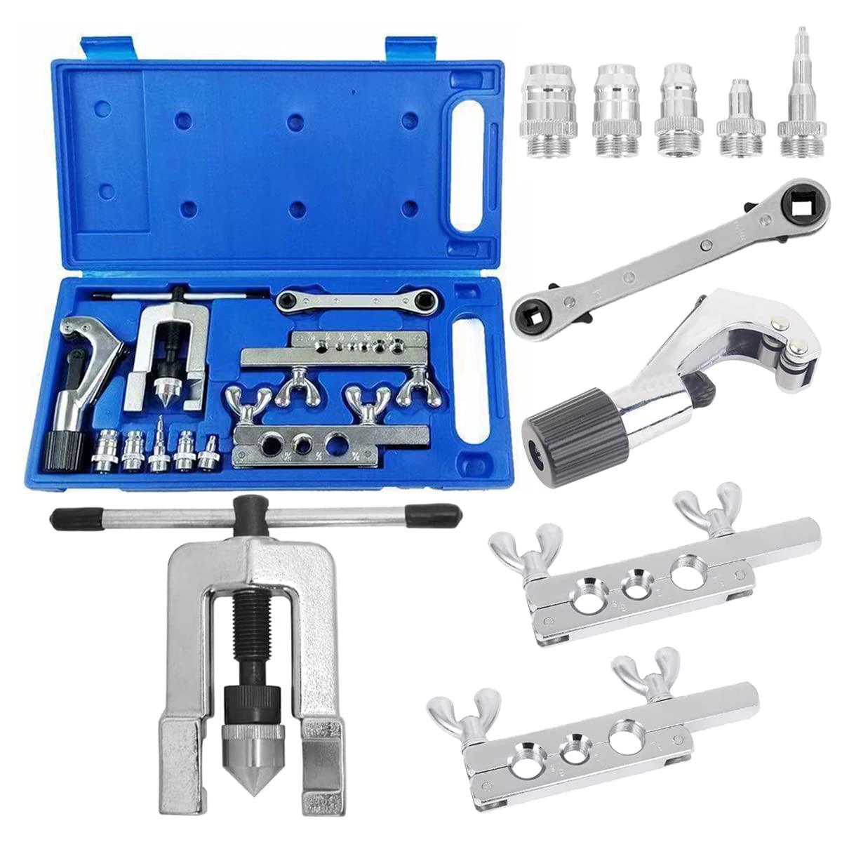 Aisny 10 PCS Brake Line Flaring Tool, Set Pipe Cutter Flaring Device Air Conditioning Pipe Flaring Tool Pipe Cutter Ratchet Wrench for Copper Plastic Aluminium Pipes Car Tool Equipment