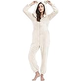 PEHMEA Women's Onesie Pajamas Sherpa Plush Hooded Romper Cozy Winter Sleepwear Holiday Party One Piece PJs for Adults, Teens