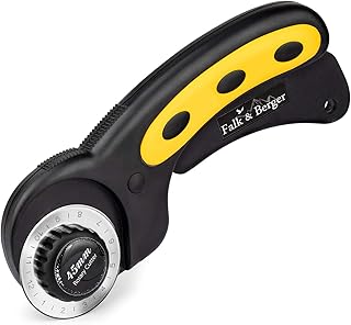 FALK & BERGER Rollschneider - Rollmesser - Stoffschneider Black & Yellow mit 45 mm SKS-7 Stahlklinge. Schutzmechanismus, Ergonomischer Griff der Stoff/Leder/Papier und mehr, exakt zuschneidet.