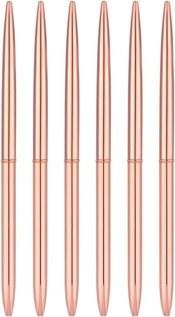 NUOLUX 6Pcs Metal Ballpoint Pen Heads Rotation Black Ink Pen for School and Office Supplies (Rose Gold), 6 count (Pack of 1)
