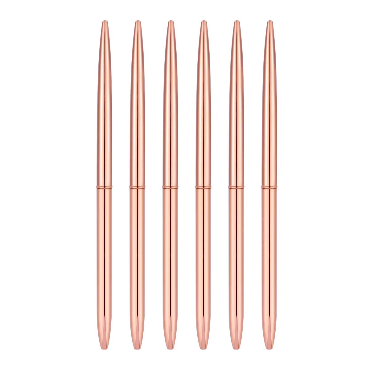 NUOLUX 6Pcs Metal Ballpoint Pen Heads Rotation Black Ink Pen for School and Office Supplies (Rose Gold)