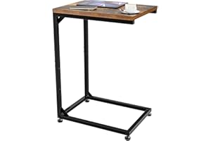 Simple Trending C Shaped End Table, Side Table for Couch, Small Sofa Table TV Tray with Metal Frame for Living Room, Bedroom, Rustic Brown