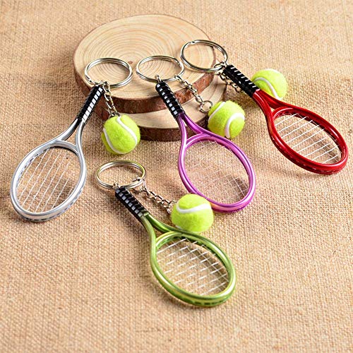 12 Pack Tennis Keychains, Mini Tennis Racket Keychain Key Rings Metal Tennis Ball Split Ring Keychain Sport Lovers Tennis Key Fob Gift （6 Colors） - Thumbnail 4
