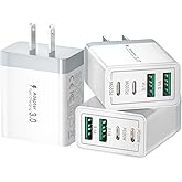 3 Pack USB C Charger Block, 40W 4-Port Fast Charger 20W Type C Charging Block 3.1A USB Wall Charger Dual Port PD+QC Charging Cube for iPhone 17 16 15 14 13 12 Pro Max XS, iPad, Samsung Phone, Tablet