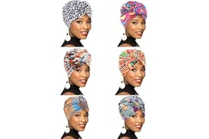 4Pack/6Packs Women Turban African Pattern Knot Headwrap Beanie Pre-Tied Bonnet Chemo Cap Hair Loss Hat