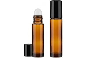 2 PCS Brown 50 ml Glass Roller Bottles, Amber Refillable Roll-On Containers for Essential Oils, Perfume, Deodorant & Fragranc
