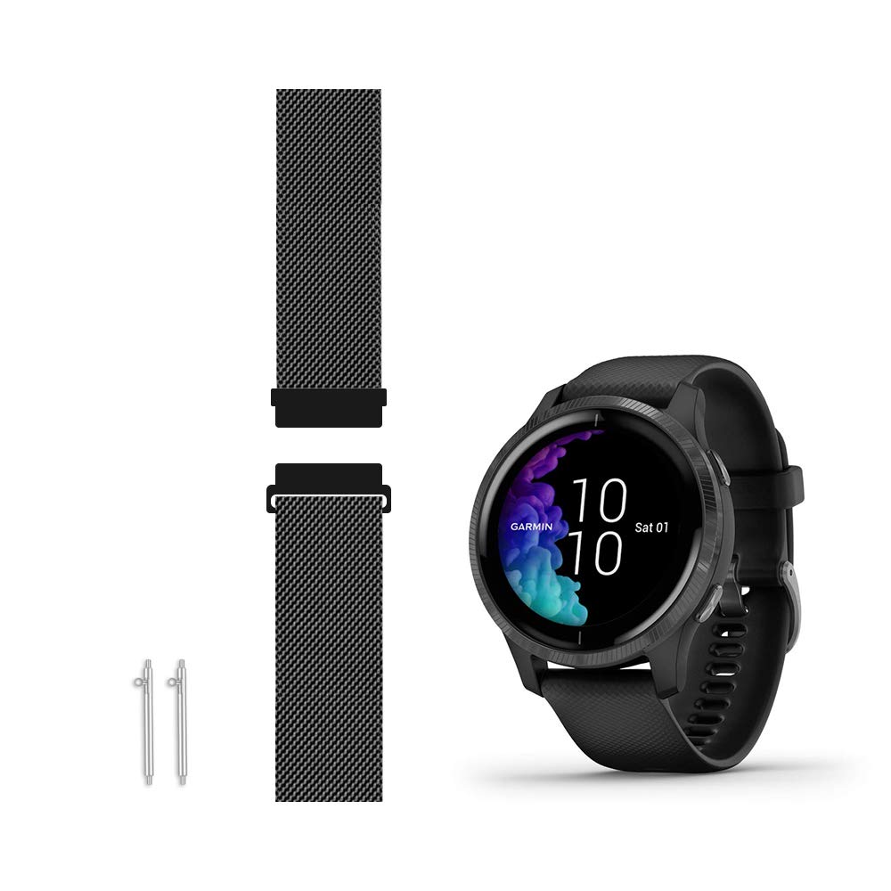 C2D JOY Compatible with Garmin Venu (Sq) and Vivoactive 3 (Music) Strap Replacement - Woven Metal (1601/L)